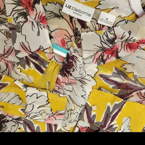 Liz Claiborne Womens SZ 1X Floral Sheer blouse and Solid Cami Set - Picture 2 of 6